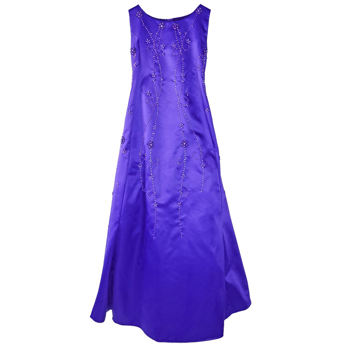 8167 Flower Girl Party Dress in violet with floral embroidery shown on white background.