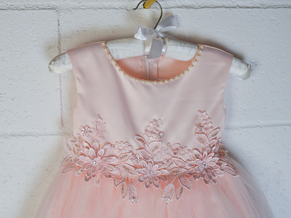 Adorable robe en tulle pour bébé avec collet en perles, ceinture en dentelle et nœud dans le dos (0 à 24 mois)