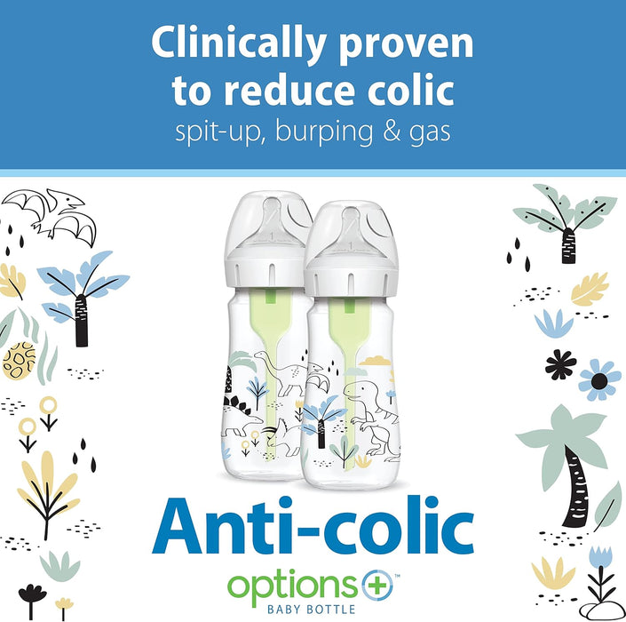 Biberons à col large Dr. Brown's Anti-Colic Options+ - Motif Dino, 9 oz/270 ml - Lot de 2