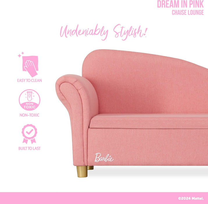 Barbie pink chaise lounge for kids, easy to clean, non-toxic, and built to last.