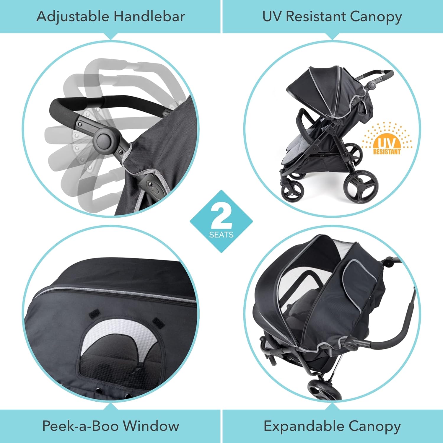 Foundations Roadster™ Duo Stroller, Black/Gray