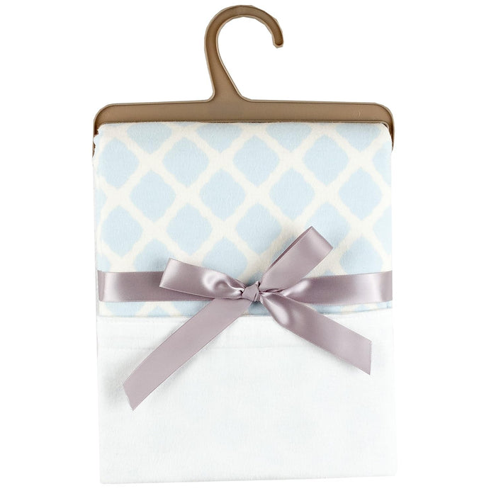 Ben & Noa Baby Reversible Crib Blanket Flannel, Blue Lattice