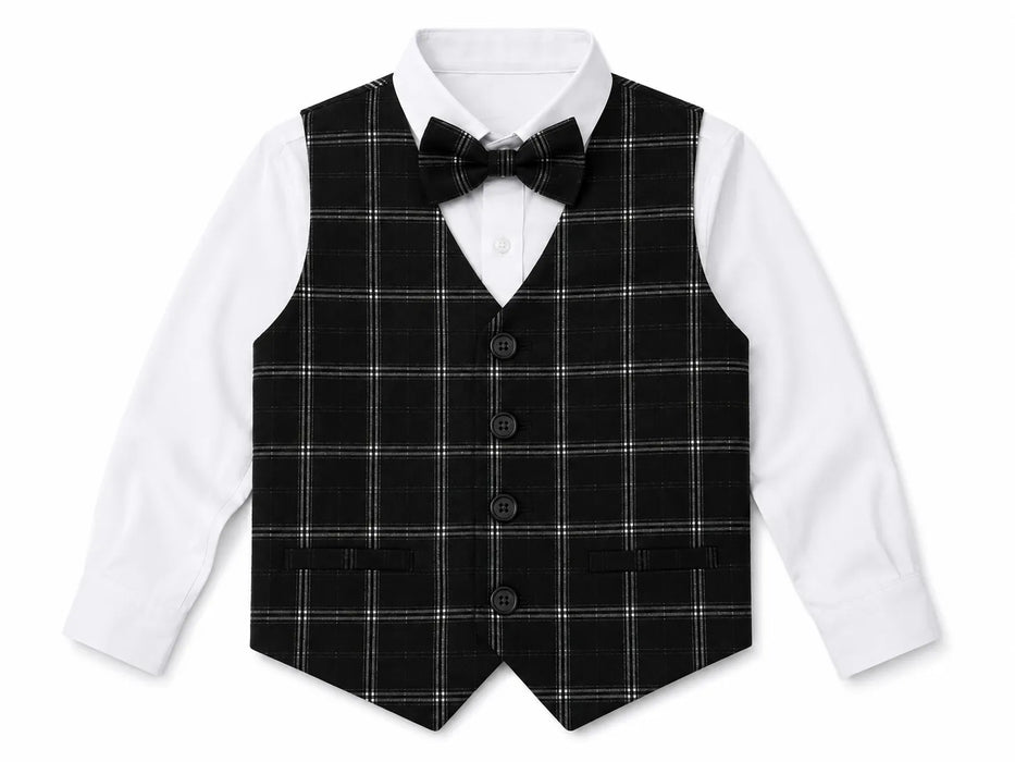 Fancy Kids®  Black Plaid Vest Suit Set with Bow Tie Sizes 2-20