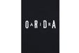 Black kids' shirt with white embroidered letters spelling 'OARIDRA' on the chest.
