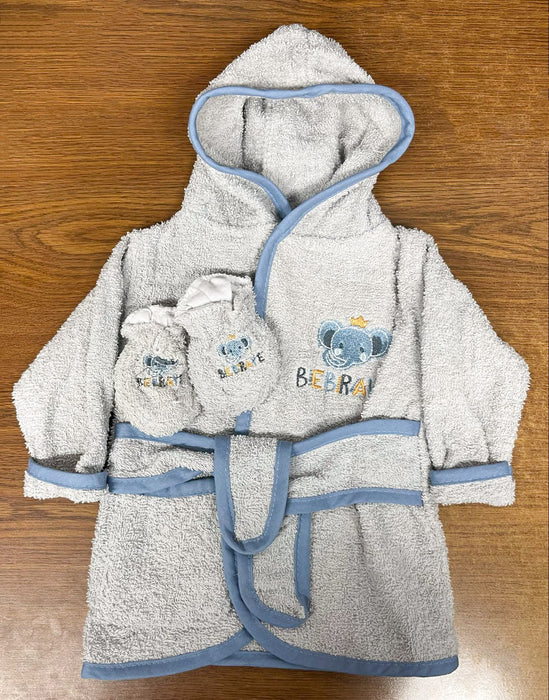 OK Kids 100% Cotton Baby Bath Robe & Bootie Set - Grey Elephant