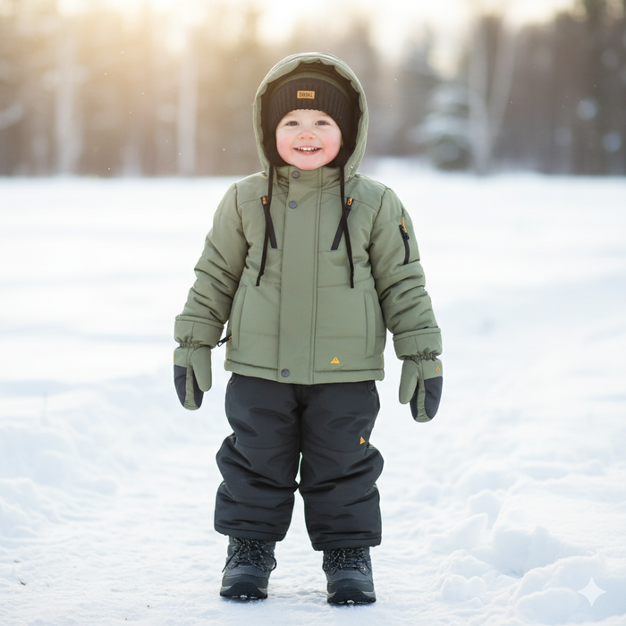 Combinaison d’hiver et accessoires pour garçons Blizz- Vert olive/gris – Tailles 2 à 16 ans