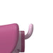 Pink potty training seat with raised handle shown in close-up against a white background.