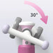 Pink and white kids' scooter handlebar showing 30-degree tilt feature with arrow graphic.
