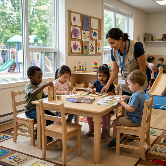 Table carrée pour enfants en bois d'érable massif - Garderie, école et salle de jeux | Fabriquée au Canada | Goldtex