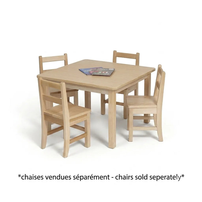 Table carrée pour enfants en bois d'érable massif - Garderie, école et salle de jeux | Fabriquée au Canada | Goldtex