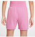 Pink elastic waist kids shorts shown on a child, photographed from the back against a plain background.