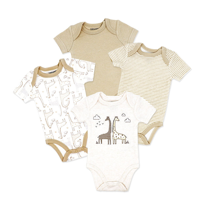 Lot de 4 Bodys Manches Courtes Beige Naturelle | Prématuré à 12 mois
