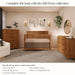 Modern baby nursery with wooden crib, dresser, tall chest, neutral decor, and wall art.