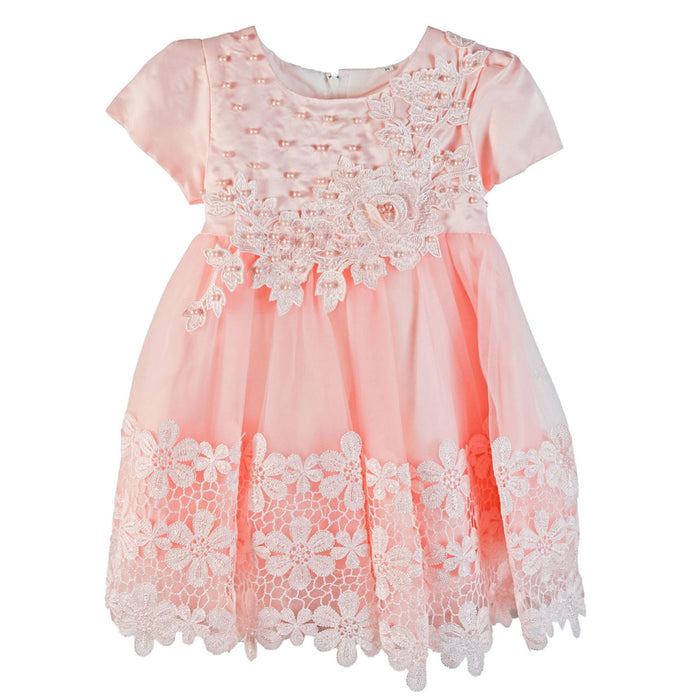 Baby Girl Lace & Pearl Dress – Elegant Ceremony Dress (6–18m)