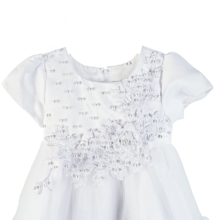 Baby Girl Lace & Pearl Dress – Elegant Ceremony Dress (6–18m)
