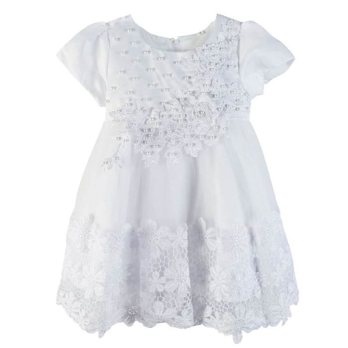 Baby Girl Lace & Pearl Dress – Elegant Ceremony Dress (6–18m)