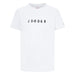 Kids' white Jordan t-shirt with black printed logo displayed on a plain background.
