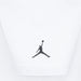White t-shirt with black Jumpman basketball logo on the front center.