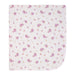 Baby blanket with purple floral print shown flat on a white background.