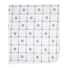 Baby muslin swaddle blanket with gray elephant and grid pattern laid flat.