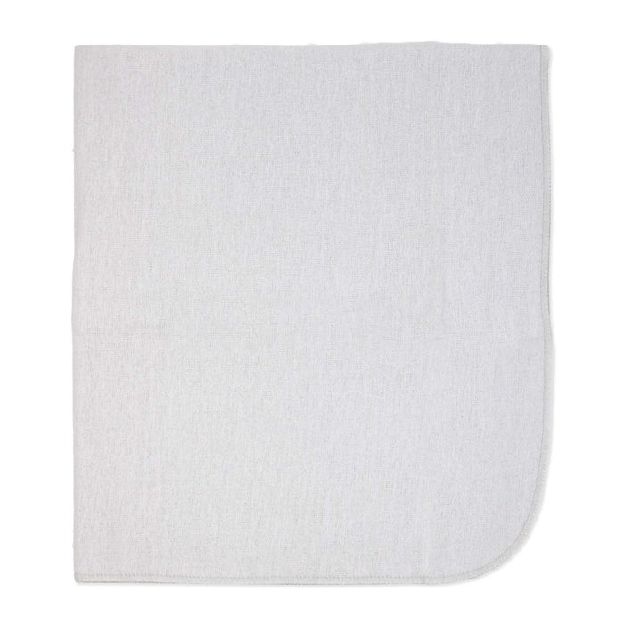 White cotton baby blanket neatly laid flat on a white background.