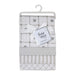 Baby Mode grey and white muslin blanket set neatly folded with a ribbon and hanger.