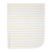 Cotton baby blanket with beige and white stripes neatly folded on a white background.