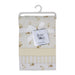 Baby Mode signature crib sheet set in beige floral print, folded on a hanger with a gift tag.