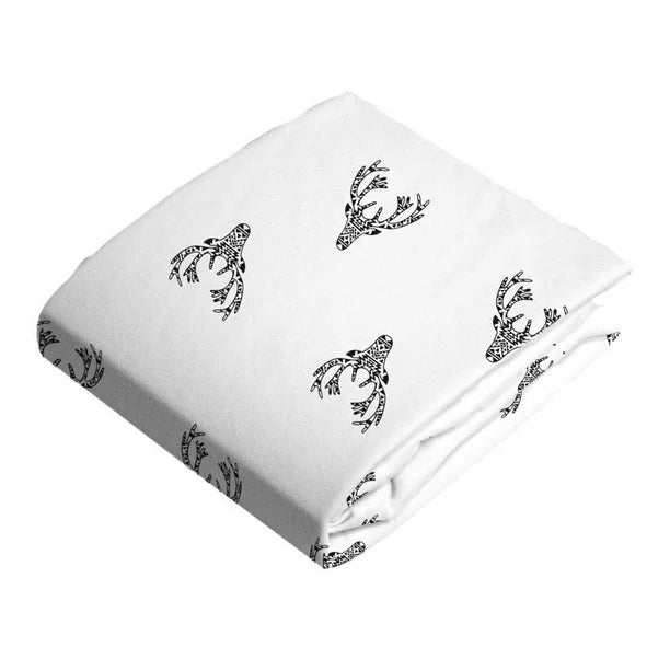 Kushies Fitted Crib Sheet - Black & White Deers
