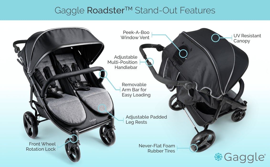 Foundations Gaggle Roadster Duo™ Side-by-Side Double Stroller – Lightweight, Durable 2-Seat Baby Stroller