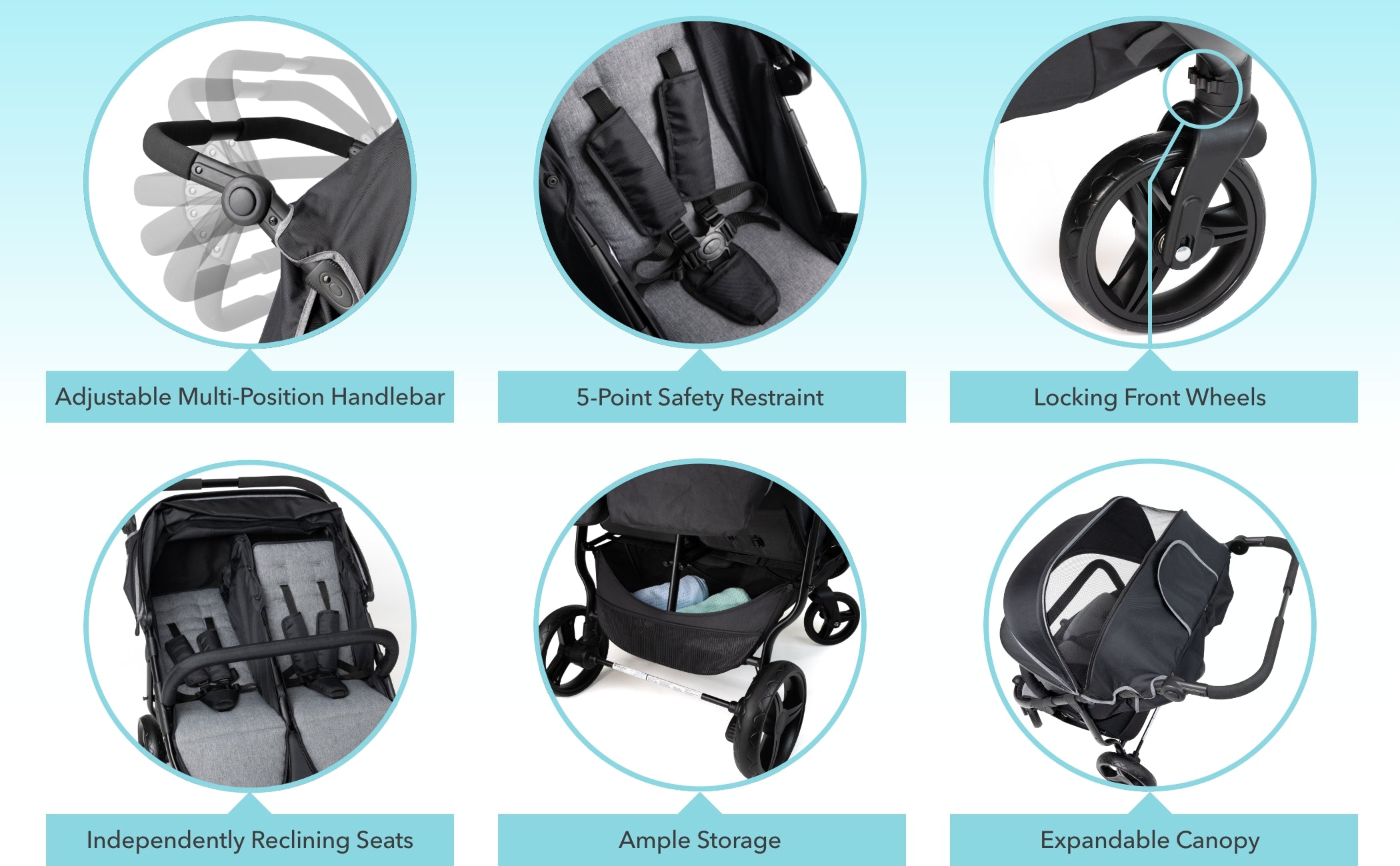 Foundations Gaggle Roadster Duo™ Side-by-Side Double Stroller – Lightweight, Durable 2-Seat Baby Stroller