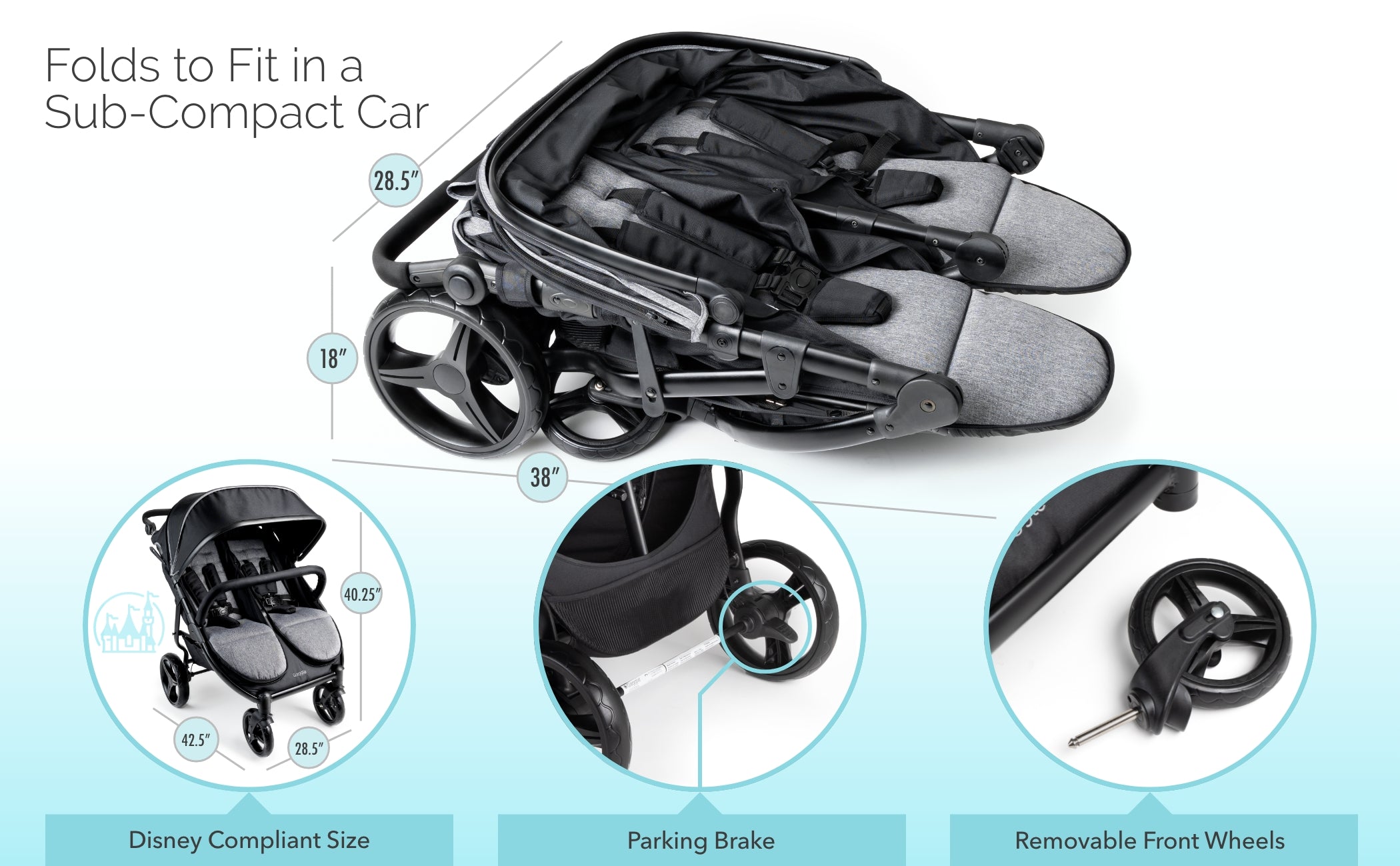 Foundations Gaggle Roadster Duo™ Side-by-Side Double Stroller – Lightweight, Durable 2-Seat Baby Stroller