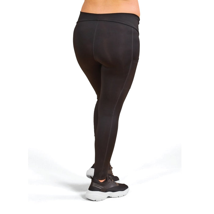 ATHENA black maternity leggings shown on a model standing against a white background.
