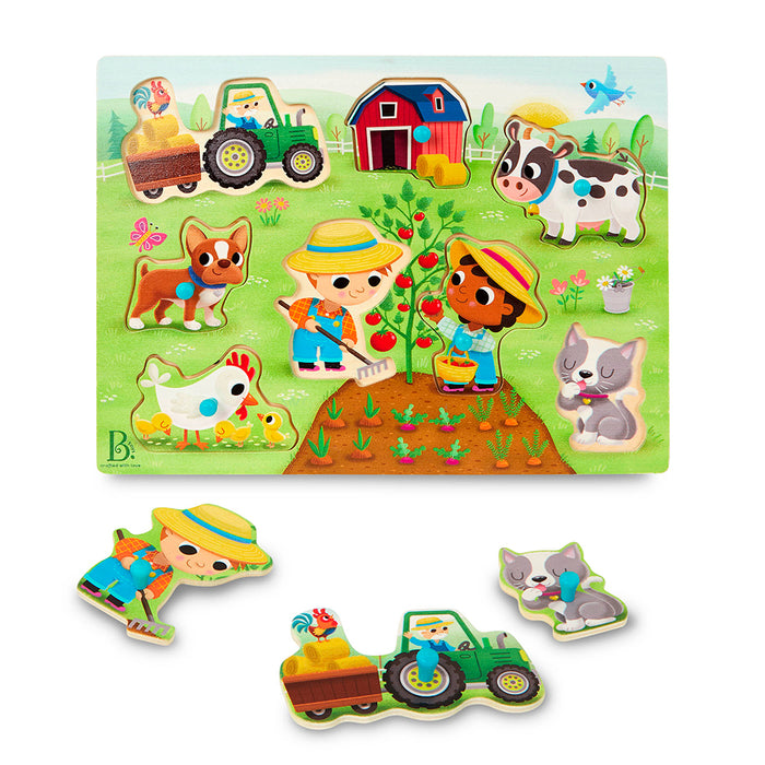 B.Toy® Woody - Peek & Explore Peg Puzzle 8 pieces - Barnyard 2years+