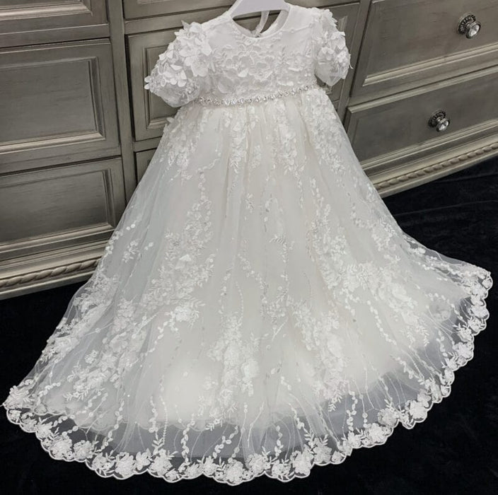 Teter Warm Baby Girls Baptism Off White Dress with Long Gown & Bonnet B116