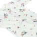 White bamboo baby sleeper with pink and grey floral print and front zipper