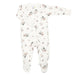 White bamboo baby sleeper pajama with soft pink floral print and zipper closure