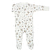 White bamboo baby sleeper pyjama with squirrel and acorn print, front zipper, long sleeves