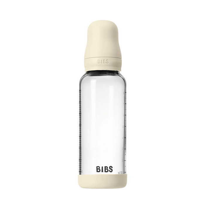 BIBS Baby Glass Bottle 240ml Ivory shown upright on a plain white background.