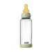 BIBS Baby Glass Bottle 240ml with latex nipple and sage green accents shown upright on white background.