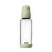 BIBS Baby Glass Bottle 240ml in sage with silicone cap and base, shown upright on white background.