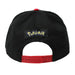 Pokemon Pikachu snapback hat shown from the back, featuring a red adjustable strap and logo patch.