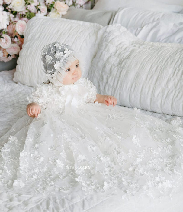 Teter Warm Baby Girls Baptism Off White Dress with Long Gown & Bonnet BS24L