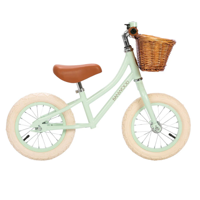Banwood First Go 12" Balance Bike with Wicker Basket – Kids Training Bicycle