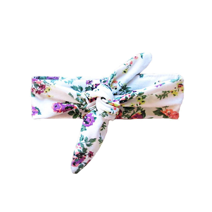 Baby Wisp Top Knot Headband - White Floral Print - 0M+