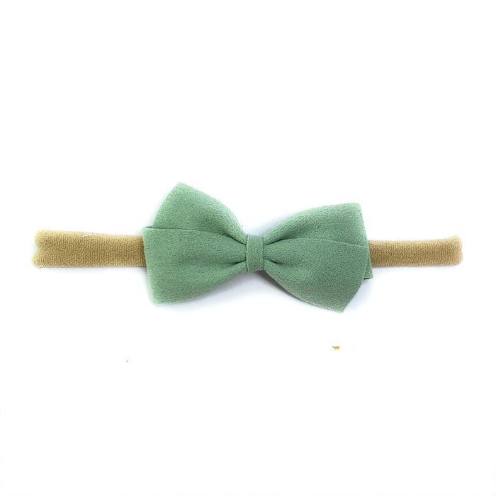 Baby Wisp Headband - Thali Faux Suede Bow - Muted Mint - 0M+