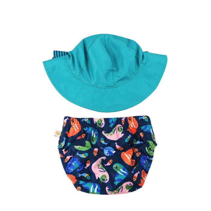 Ensemble de baignade pour bébé UPF50+ (couche réutilisable et chapeau-soleil) Zoocchini