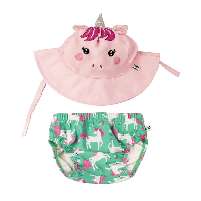 Ensemble de baignade pour bébé UPF50+ (couche réutilisable et chapeau-soleil) Zoocchini