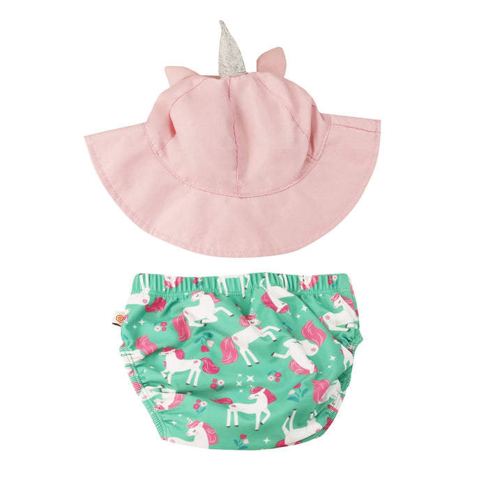 Ensemble de baignade pour bébé UPF50+ (couche réutilisable et chapeau-soleil) Zoocchini