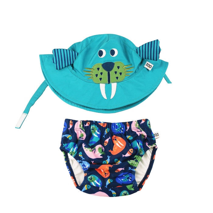 Ensemble de baignade pour bébé UPF50+ (couche réutilisable et chapeau-soleil) Zoocchini